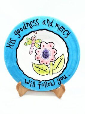 Vtg Whimsical Grace Ceramic Inspirational Plate 8" Dragonfly Flower Bible Verse